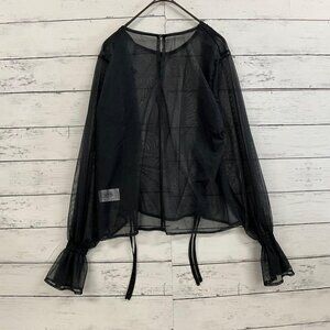 Actui Sheer Top with Frill Sleeves Black Elegant